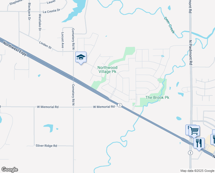 map of restaurants, bars, coffee shops, grocery stores, and more near 13820 Northwood Village Drive in Piedmont