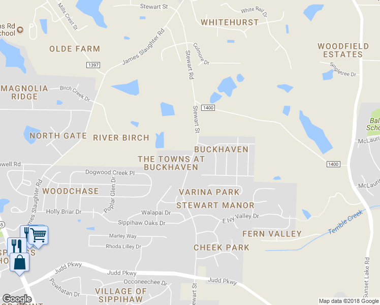 map of restaurants, bars, coffee shops, grocery stores, and more near 770 Whitetail Creek Way in Fuquay Varina
