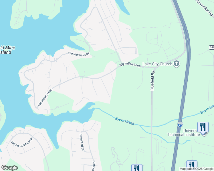 map of restaurants, bars, coffee shops, grocery stores, and more near 221 Big Indian Loop in Mooresville