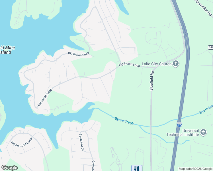 map of restaurants, bars, coffee shops, grocery stores, and more near 221 Big Indian Loop in Mooresville