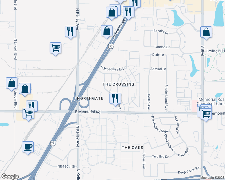 map of restaurants, bars, coffee shops, grocery stores, and more near 14004 Gateway Drive in Edmond