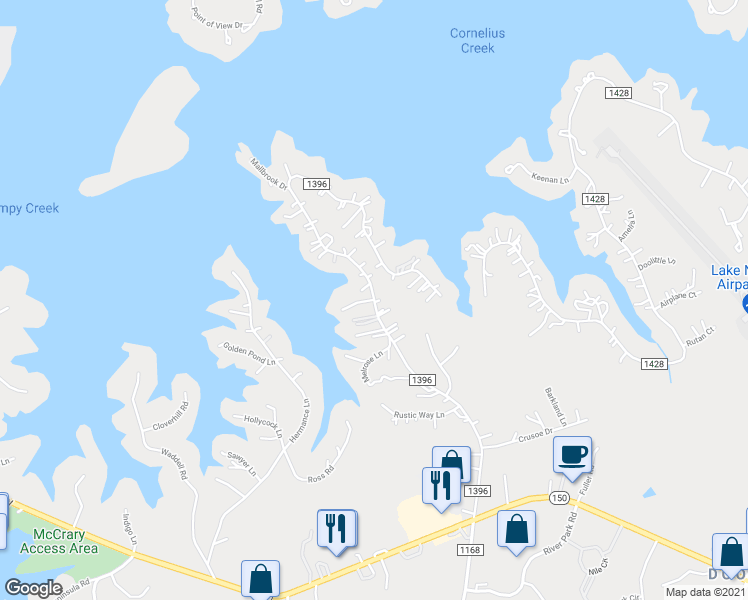 map of restaurants, bars, coffee shops, grocery stores, and more near 259 Robinson Road in Mooresville