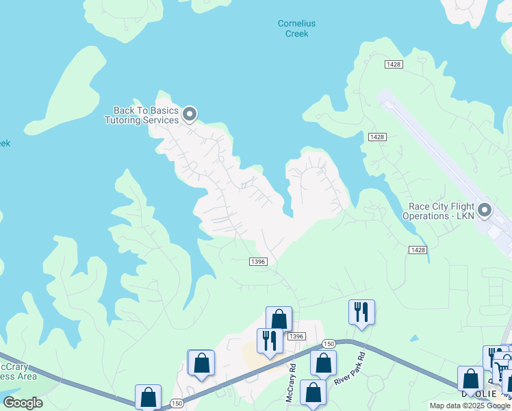 map of restaurants, bars, coffee shops, grocery stores, and more near 480 Robinson Road in Mooresville