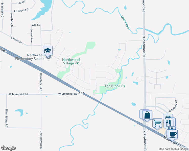 map of restaurants, bars, coffee shops, grocery stores, and more near 13813 The Brook Boulevard in Yukon