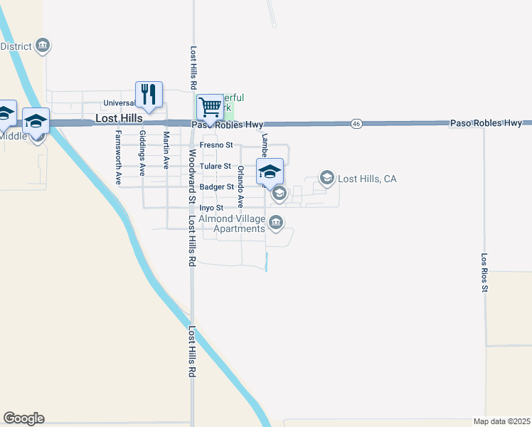 map of restaurants, bars, coffee shops, grocery stores, and more near 14863 Lamberson Avenue in McKittrick