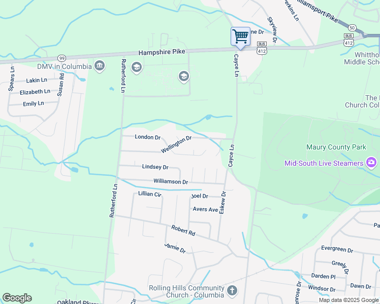 map of restaurants, bars, coffee shops, grocery stores, and more near 1637 London Dr in Columbia