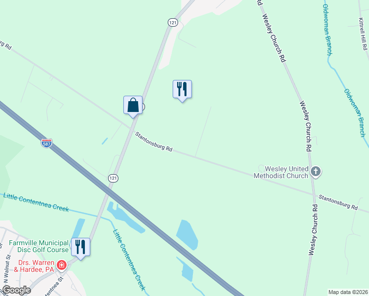 map of restaurants, bars, coffee shops, grocery stores, and more near 6724 Stantonsburg Rd in Farmville