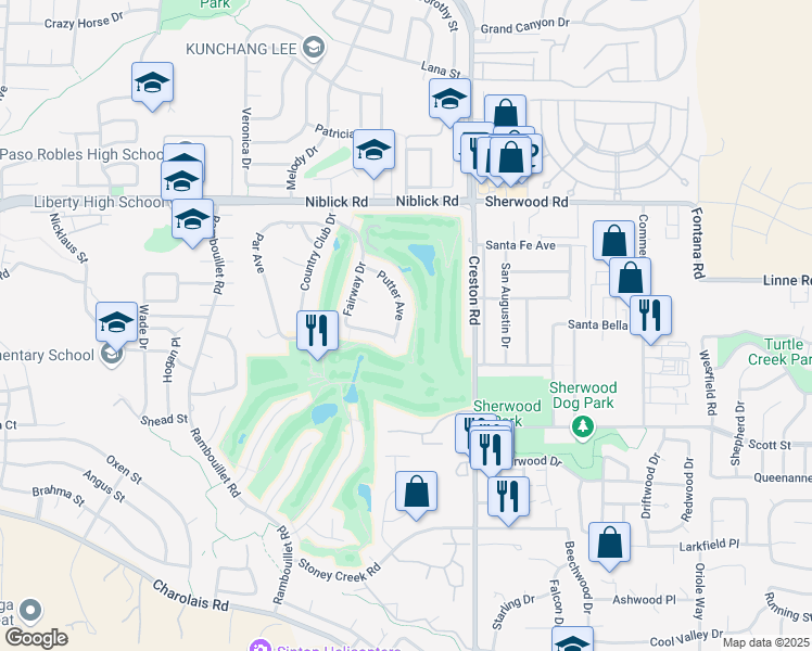 map of restaurants, bars, coffee shops, grocery stores, and more near 1137 Putter Avenue in Paso Robles