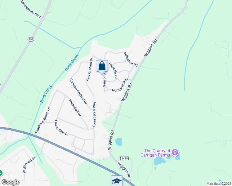 map of restaurants, bars, coffee shops, grocery stores, and more near 147 Northbridge Drive in Mooresville