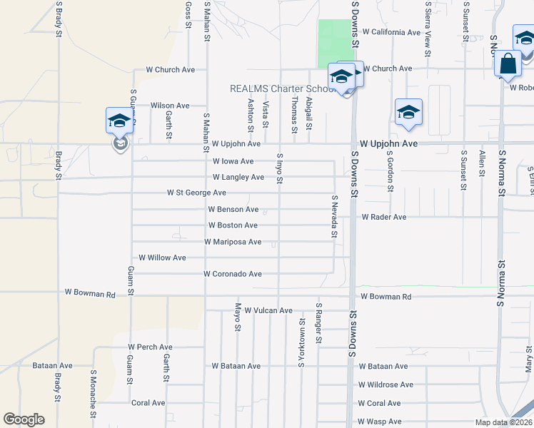 map of restaurants, bars, coffee shops, grocery stores, and more near 1112 West Boston Avenue in Ridgecrest