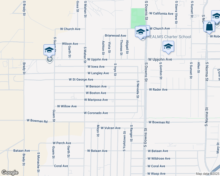map of restaurants, bars, coffee shops, grocery stores, and more near 1112 West Boston Avenue in Ridgecrest