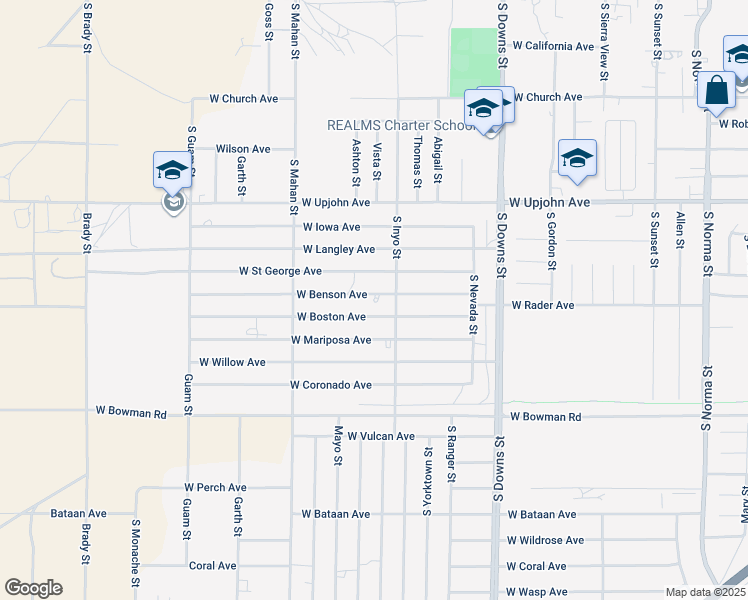 map of restaurants, bars, coffee shops, grocery stores, and more near 1112 West Boston Avenue in Ridgecrest