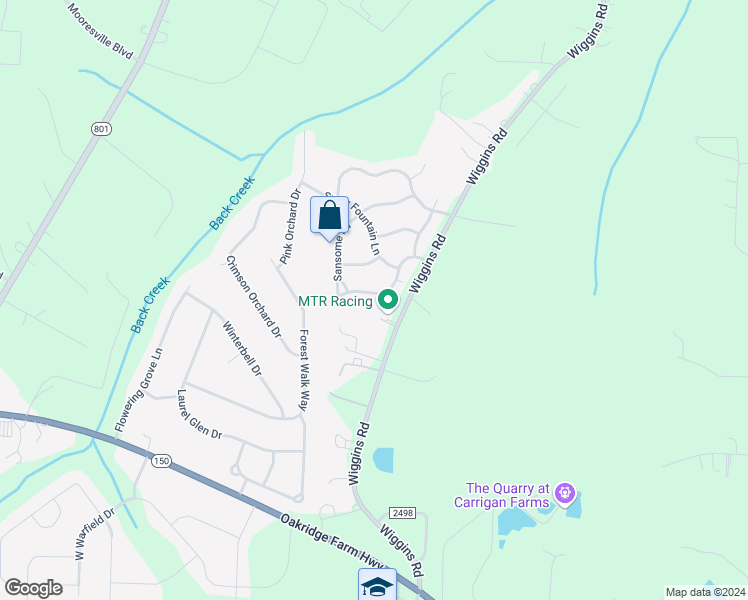map of restaurants, bars, coffee shops, grocery stores, and more near 147 Northbridge Drive in Mooresville