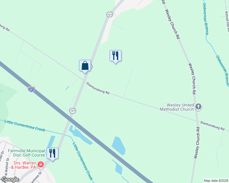 map of restaurants, bars, coffee shops, grocery stores, and more near 6756-6762 Stantonsburg Rd in Farmville