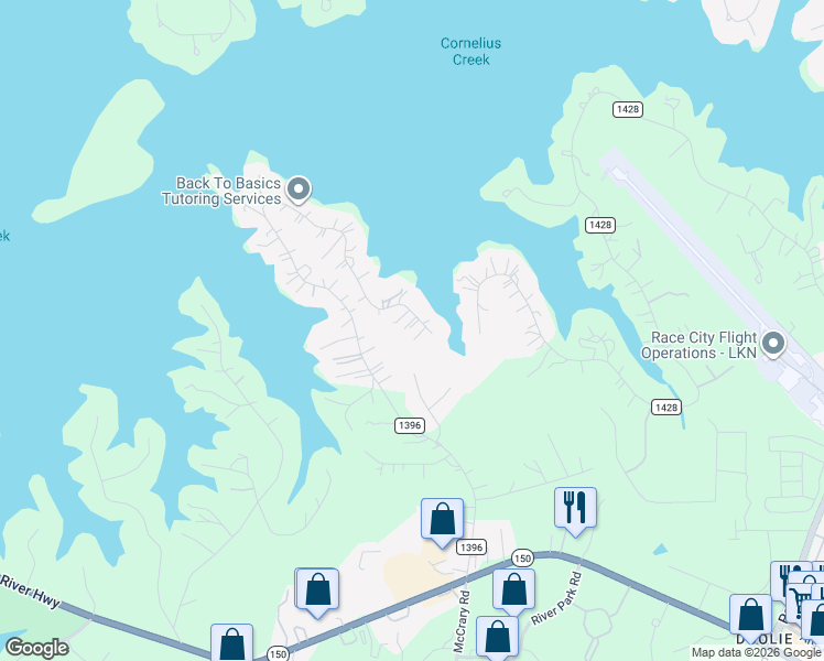 map of restaurants, bars, coffee shops, grocery stores, and more near 480 Robinson Road in Mooresville