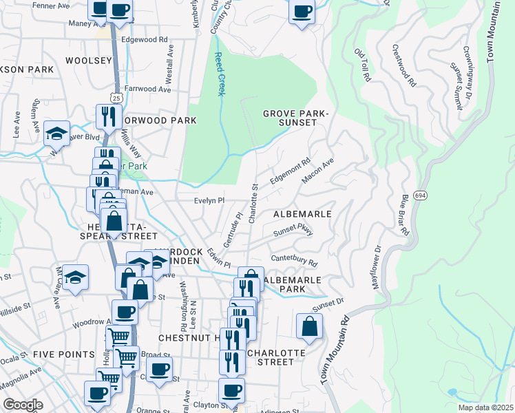 map of restaurants, bars, coffee shops, grocery stores, and more near 337 Charlotte Street in Asheville