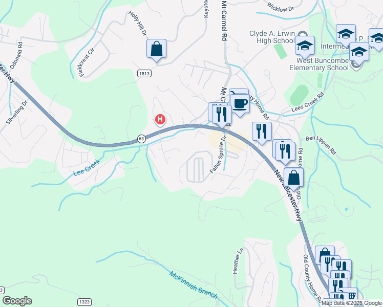 map of restaurants, bars, coffee shops, grocery stores, and more near 48 Rotunda Circle in Asheville