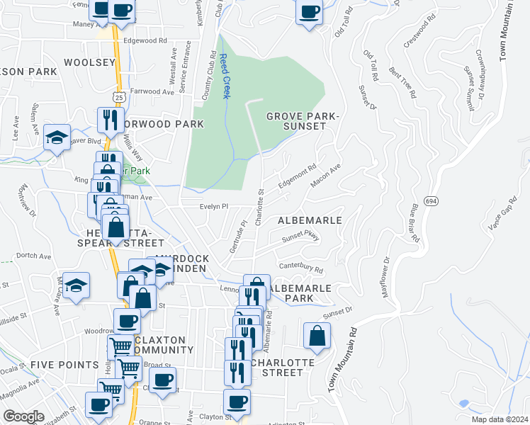 map of restaurants, bars, coffee shops, grocery stores, and more near 337 Charlotte Street in Asheville