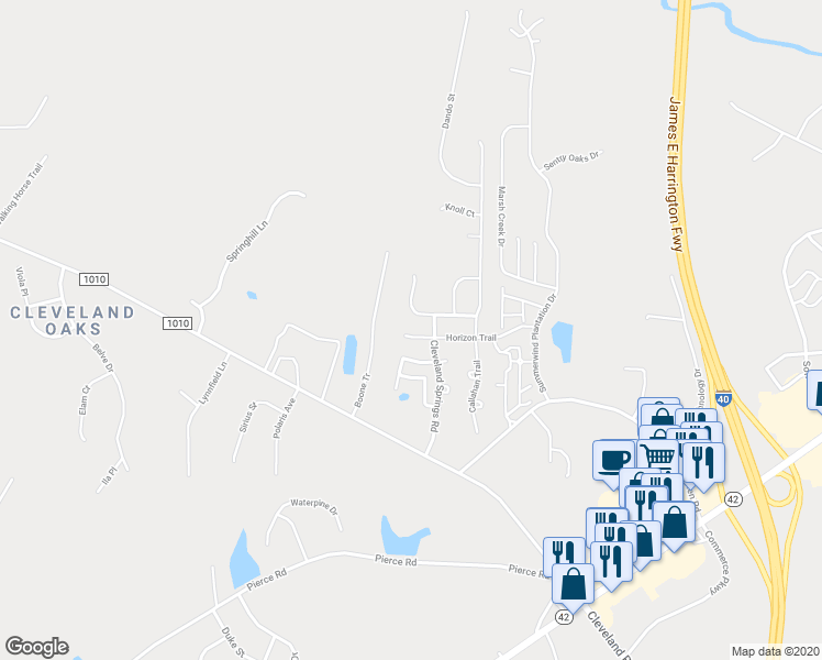 map of restaurants, bars, coffee shops, grocery stores, and more near 60 Crest Circle in Garner