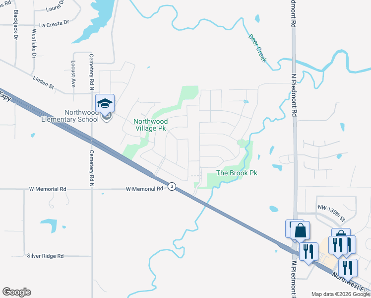 map of restaurants, bars, coffee shops, grocery stores, and more near 13904 Northwood Village Drive in Yukon