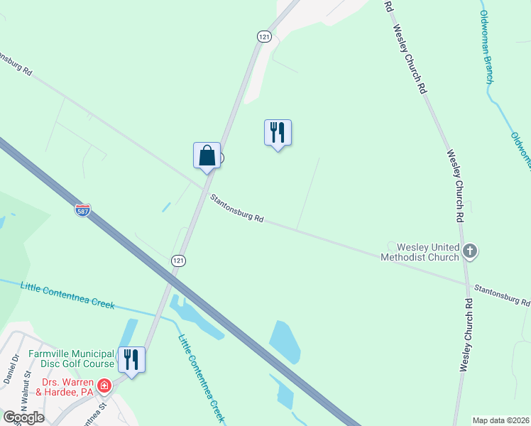 map of restaurants, bars, coffee shops, grocery stores, and more near 6762 Stantonsburg Rd in Farmville
