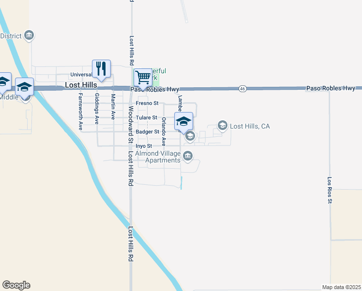 map of restaurants, bars, coffee shops, grocery stores, and more near 14859 Lamberson Avenue in McKittrick