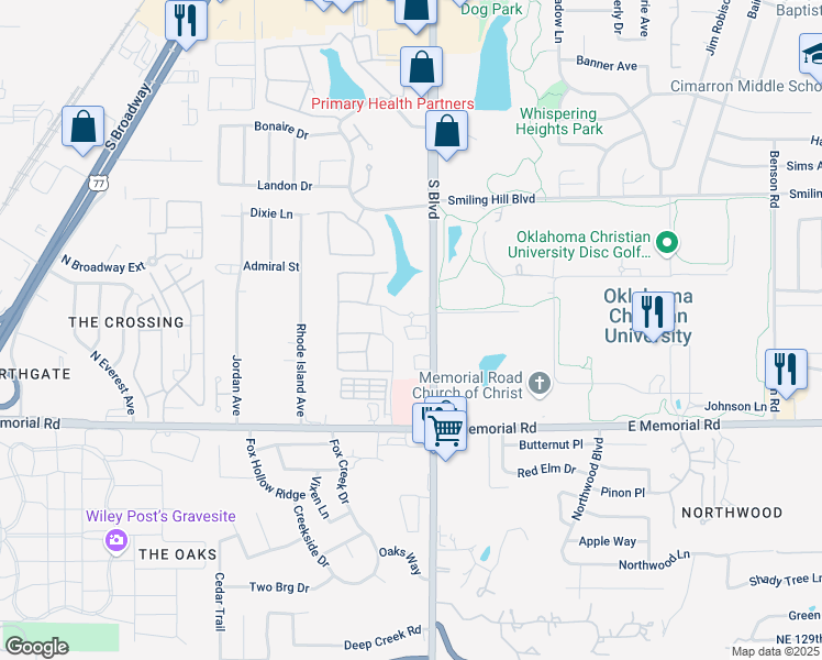 map of restaurants, bars, coffee shops, grocery stores, and more near 14025 North Eastern Avenue in Edmond