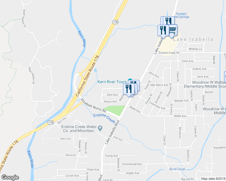 map of restaurants, bars, coffee shops, grocery stores, and more near 2028 Kem Avenue in Lake Isabella