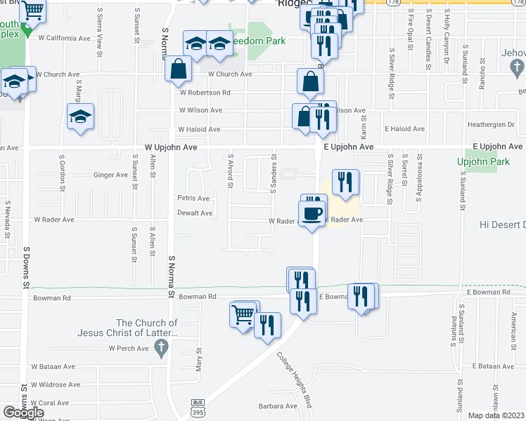 map of restaurants, bars, coffee shops, grocery stores, and more near 217 West Benson Avenue in Ridgecrest