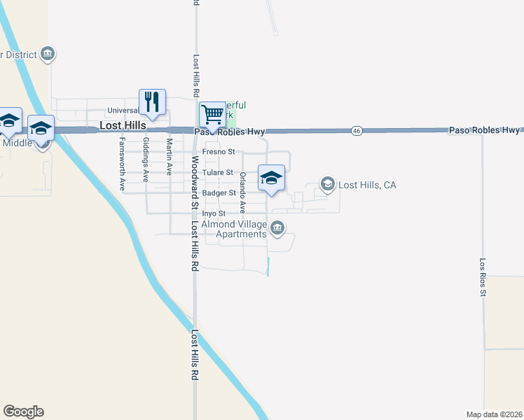 map of restaurants, bars, coffee shops, grocery stores, and more near 14857 Lamberson Avenue in McKittrick