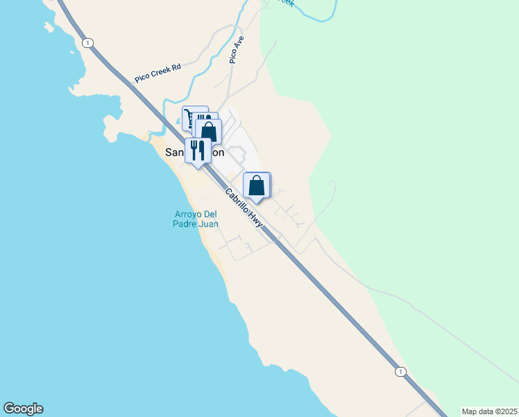 map of restaurants, bars, coffee shops, grocery stores, and more near 9194 Castillo Drive in San Simeon