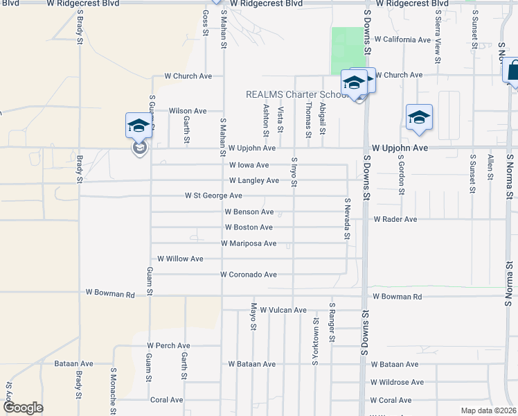 map of restaurants, bars, coffee shops, grocery stores, and more near 1144 West Boston Avenue in Ridgecrest