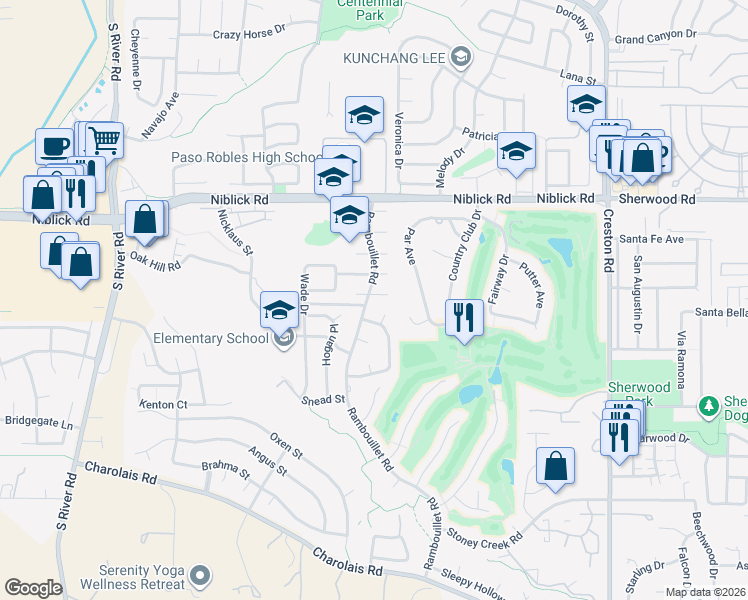 map of restaurants, bars, coffee shops, grocery stores, and more near 924 Moran Court in Paso Robles