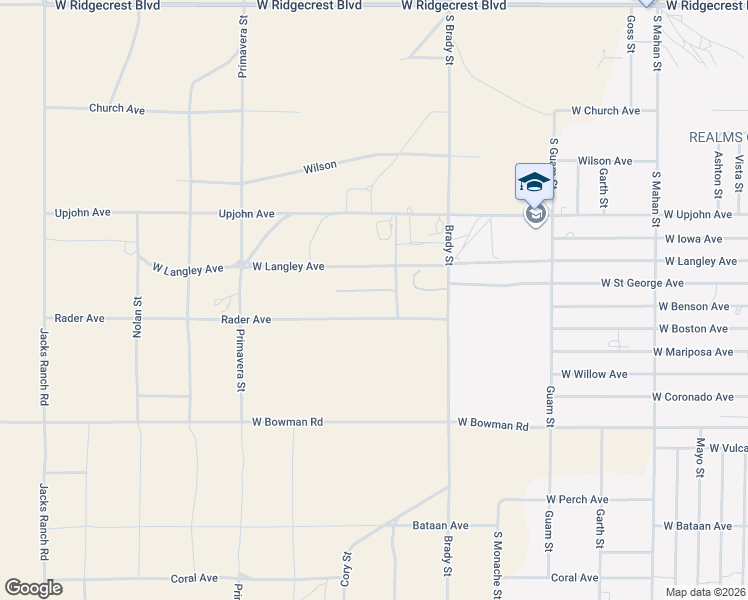 map of restaurants, bars, coffee shops, grocery stores, and more near 2160 West Benson Avenue in Ridgecrest