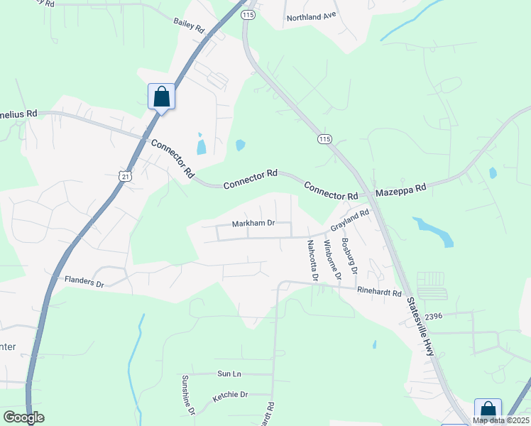 map of restaurants, bars, coffee shops, grocery stores, and more near 119 Markham Drive in Mooresville