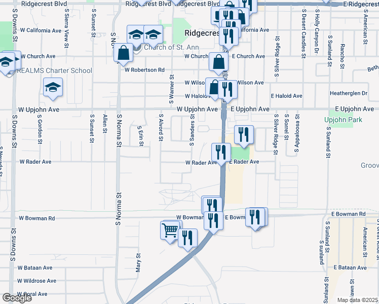map of restaurants, bars, coffee shops, grocery stores, and more near 221 West Saint George Avenue in Ridgecrest