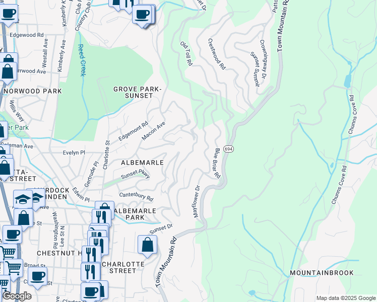 map of restaurants, bars, coffee shops, grocery stores, and more near 25 Howland Road in Asheville