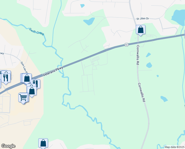 map of restaurants, bars, coffee shops, grocery stores, and more near Ford Meadows Drive in Johnston County