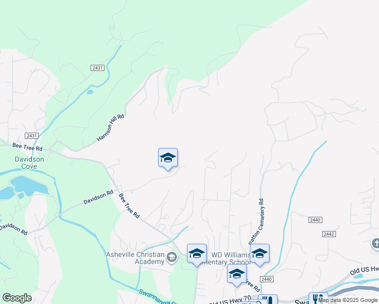 map of restaurants, bars, coffee shops, grocery stores, and more near 80 Green Forest Road in Swannanoa