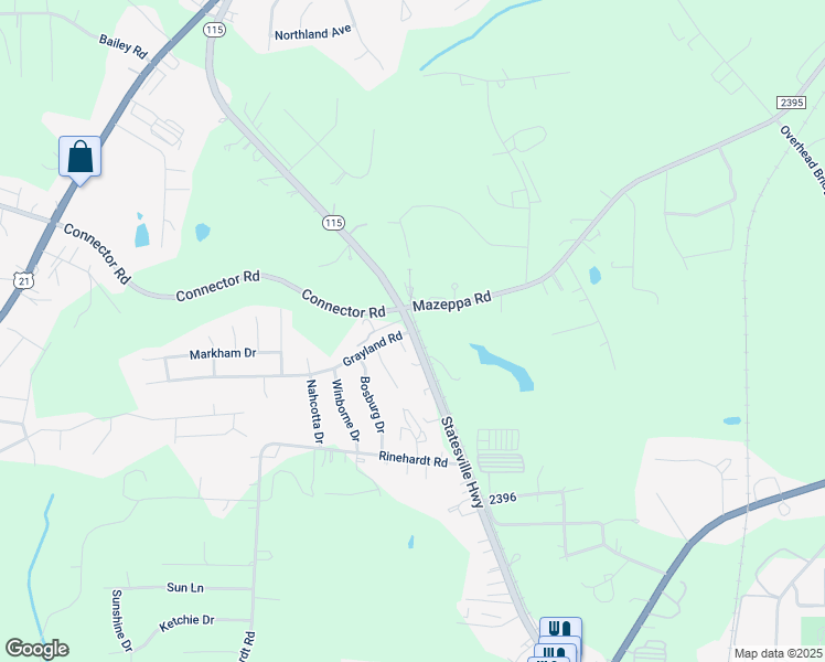 map of restaurants, bars, coffee shops, grocery stores, and more near Statesville Highway in Mooresville