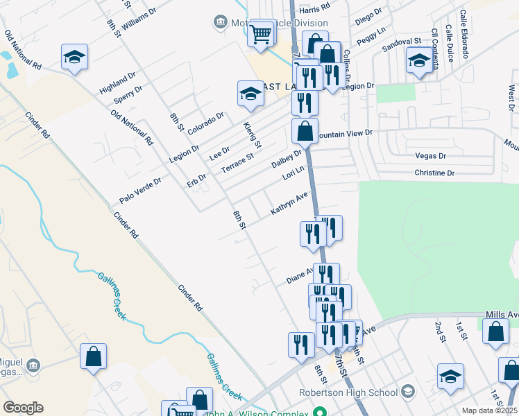 map of restaurants, bars, coffee shops, grocery stores, and more near 2038 Mark Drive in Las Vegas