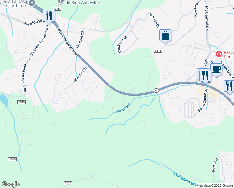 map of restaurants, bars, coffee shops, grocery stores, and more near 797 New Leicester Highway in Asheville