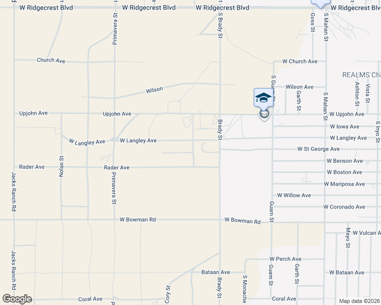 map of restaurants, bars, coffee shops, grocery stores, and more near 1835 West Saint George Avenue in Ridgecrest