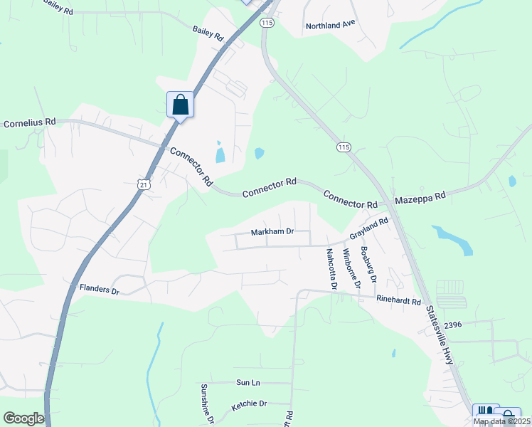 map of restaurants, bars, coffee shops, grocery stores, and more near 116 Brewster Court in Mooresville