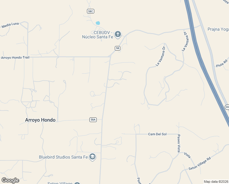 map of restaurants, bars, coffee shops, grocery stores, and more near 110 Arroyo Hondo Road in Santa Fe