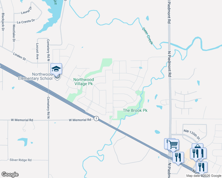 map of restaurants, bars, coffee shops, grocery stores, and more near 13813 The Brook Boulevard in Yukon