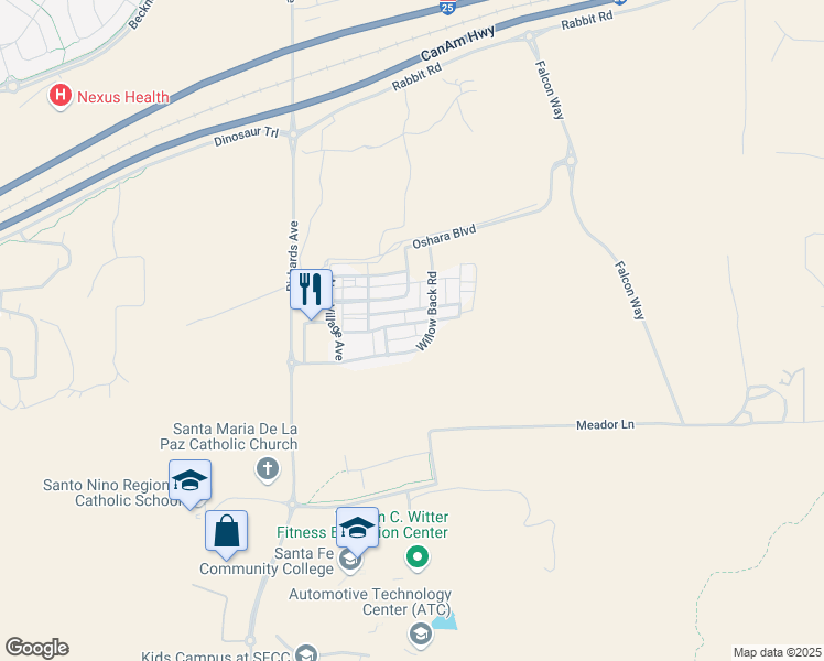 map of restaurants, bars, coffee shops, grocery stores, and more near 34 Craftsman Road in Santa Fe