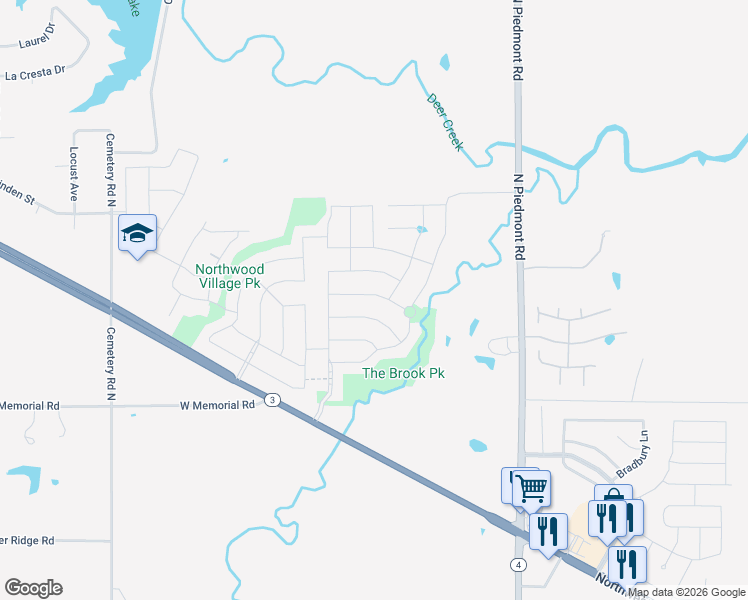 map of restaurants, bars, coffee shops, grocery stores, and more near 13805 North Piedmont Road in Piedmont