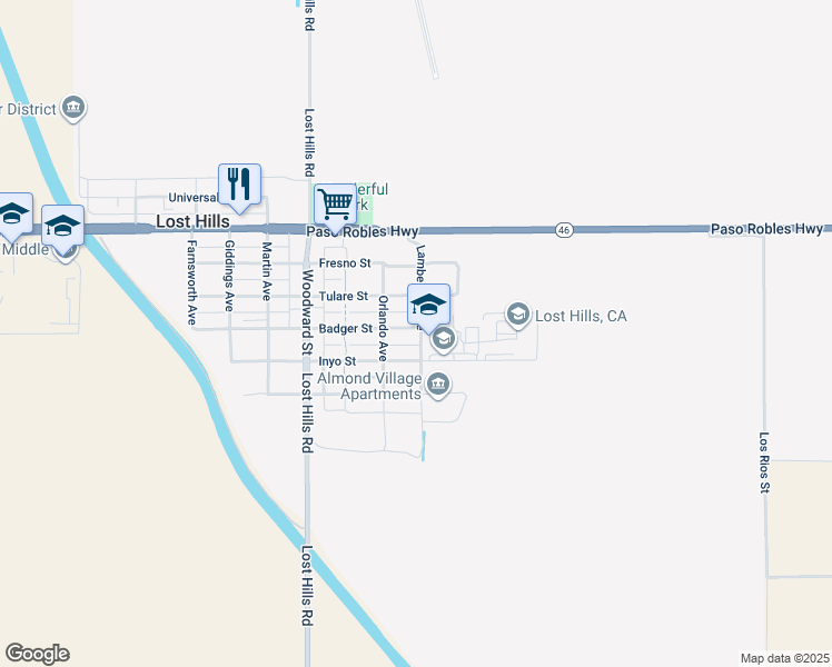 map of restaurants, bars, coffee shops, grocery stores, and more near in McKittrick