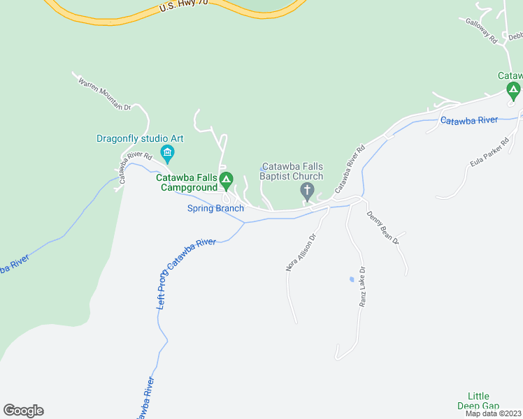 map of restaurants, bars, coffee shops, grocery stores, and more near 2501 Catawba River Road in Old Fort